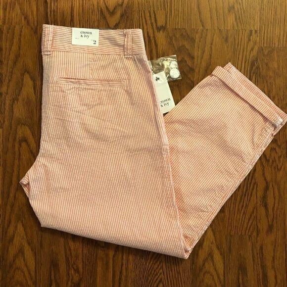 NEW Crown & Ivy Orange / White Seersucker Crops 2 - Picture 5 of 5